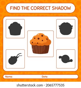 Find the correct shadows game with cupcake. worksheet for preschool kids, kids activity sheet