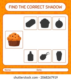 Find the correct shadows game with cupcake. worksheet for preschool kids, kids activity sheet