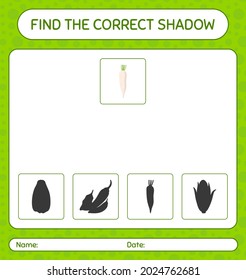Find the correct shadows game with daikon. worksheet for preschool kids, kids activity sheet