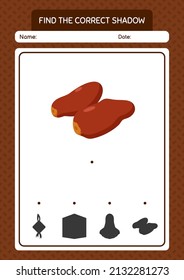 Finden Sie das richtige Schatten-Spiel mit Dattelfrucht. Arbeitsblatt für Vorschulkinder, Kinderaktivität
