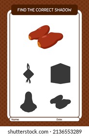 Find the correct shadows game with dates fruit. worksheet for preschool kids, kids activity sheet