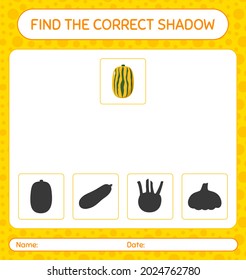 Find the correct shadows game with delicata squash. worksheet for preschool kids, kids activity sheet