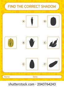 Find the correct shadows game with delicata squash. worksheet for preschool kids, kids activity sheet