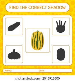 Find the correct shadows game with delicata squash. worksheet for preschool kids, kids activity sheet