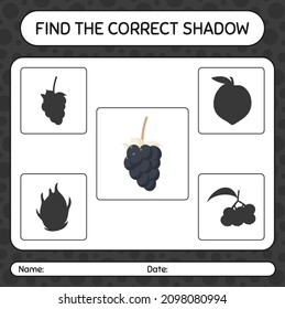 Find the correct shadows game with dewberry. worksheet for preschool kids, kids activity sheet