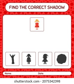 Find the correct shadows game with doll. worksheet for preschool kids, kids activity sheet