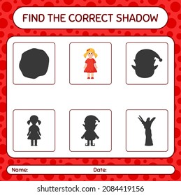 Find the correct shadows game with doll. worksheet for preschool kids, kids activity sheet