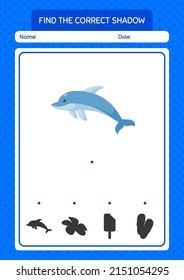 Find the correct shadows game with dolphin. worksheet for preschool kids, kids activity sheet