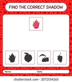 Encuentra el juego de sombras correcto con fruta de dragón. hoja de trabajo para niños de preescolar, hoja de actividades para niños