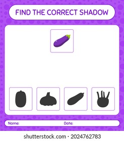 Find the correct shadows game with eggplant. worksheet for preschool kids, kids activity sheet