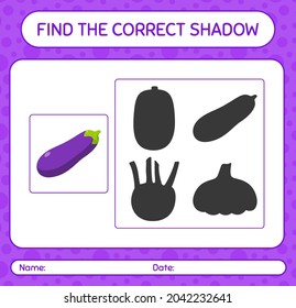 Encuentra el juego de sombras correcto con eggplant. hoja de trabajo para niños de preescolar, hoja de actividades para niños