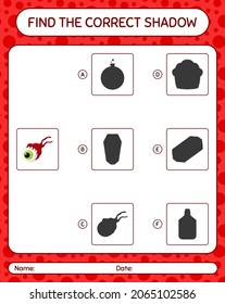 Encuentra el juego de sombras correcto con el globo ocular. hoja de trabajo para niños de preescolar, hoja de actividades para niños