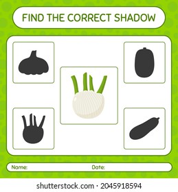 Find the correct shadows game with fennel. worksheet for preschool kids, kids activity sheet