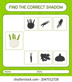 Find the correct shadows game with fennel. worksheet for preschool kids, kids activity sheet