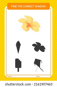 Find the correct shadows game with flower. worksheet for preschool kids, kids activity sheet