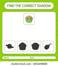 Find the correct shadows game with frankenstein. worksheet for preschool kids, kids activity sheet