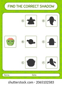 Find the correct shadows game with frankenstein. worksheet for preschool kids, kids activity sheet