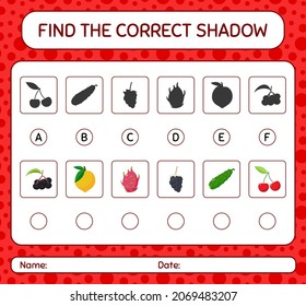 Find the correct shadows game with fruits. worksheet for preschool kids, kids activity sheet