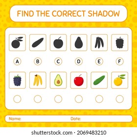 Find the correct shadows game with fruits. worksheet for preschool kids, kids activity sheet