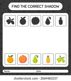 Find the correct shadows game with fruits. worksheet for preschool kids, kids activity sheet
