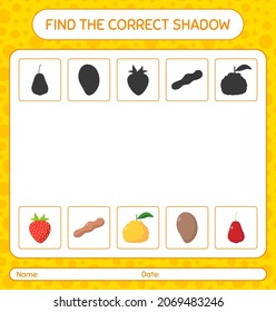 Find the correct shadows game with fruits. worksheet for preschool kids, kids activity sheet