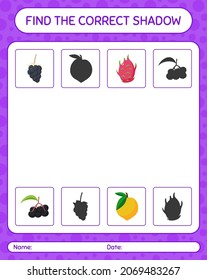 Find the correct shadows game with fruits. worksheet for preschool kids, kids activity sheet