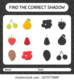 Encuentra el juego de sombras correcto con frutos. hoja de trabajo para niños de preescolar, hoja de actividades para niños