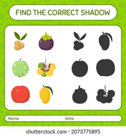 Encuentra el juego de sombras correcto con frutos. hoja de trabajo para niños de preescolar, hoja de actividades para niños