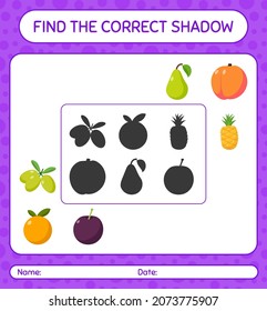Encuentra el juego de sombras correcto con frutos. hoja de trabajo para niños de preescolar, hoja de actividades para niños