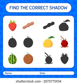 Find the correct shadows game with fruits. worksheet for preschool kids, kids activity sheet