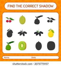 Find the correct shadows game with fruits. worksheet for preschool kids, kids activity sheet