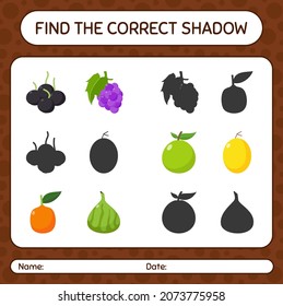 Find the correct shadows game with fruits. worksheet for preschool kids, kids activity sheet