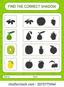 Find the correct shadows game with fruits. worksheet for preschool kids, kids activity sheet