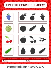 Find the correct shadows game with fruits. worksheet for preschool kids, kids activity sheet