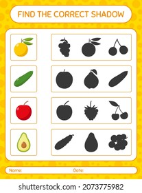Find the correct shadows game with fruits. worksheet for preschool kids, kids activity sheet