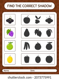 Find the correct shadows game with fruits. worksheet for preschool kids, kids activity sheet