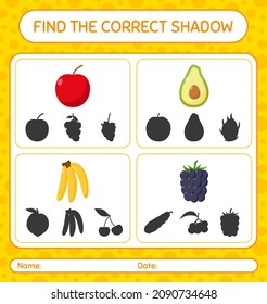 Find the correct shadows game with fruits. worksheet for preschool kids, kids activity sheet