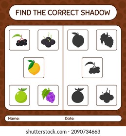 Find the correct shadows game with fruits. worksheet for preschool kids, kids activity sheet