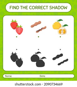 Find the correct shadows game with fruits. worksheet for preschool kids, kids activity sheet