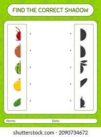 Find the correct shadows game with fruits. worksheet for preschool kids, kids activity sheet