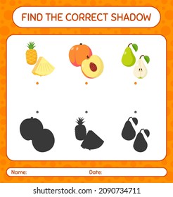 Find the correct shadows game with fruits. worksheet for preschool kids, kids activity sheet