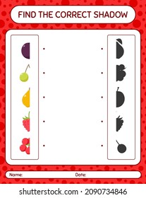 Find the correct shadows game with fruits. worksheet for preschool kids, kids activity sheet
