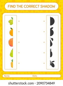 Find the correct shadows game with fruits. worksheet for preschool kids, kids activity sheet