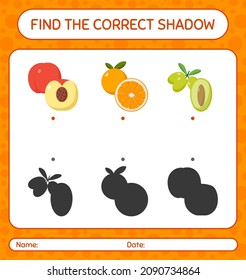 Find the correct shadows game with fruits. worksheet for preschool kids, kids activity sheet