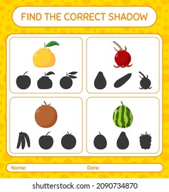 Find the correct shadows game with fruits. worksheet for preschool kids, kids activity sheet