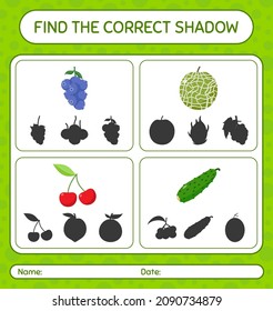 Find the correct shadows game with fruits. worksheet for preschool kids, kids activity sheet