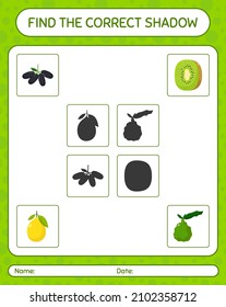 Find the correct shadows game with fruits. worksheet for preschool kids, kids activity sheet