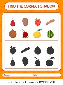 Find the correct shadows game with fruits. worksheet for preschool kids, kids activity sheet