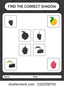 Find the correct shadows game with fruits. worksheet for preschool kids, kids activity sheet