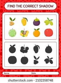 Find the correct shadows game with fruits. worksheet for preschool kids, kids activity sheet